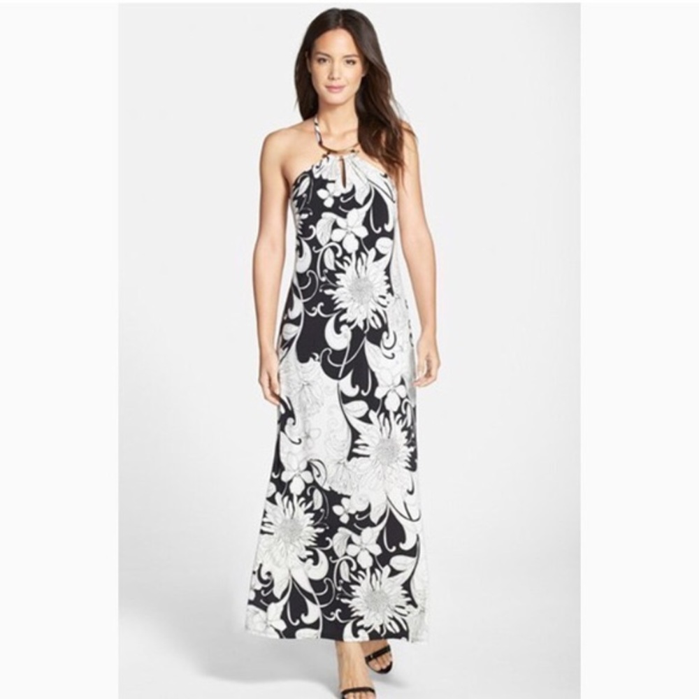 Trina Turk Black and White Floral Maxi Dress